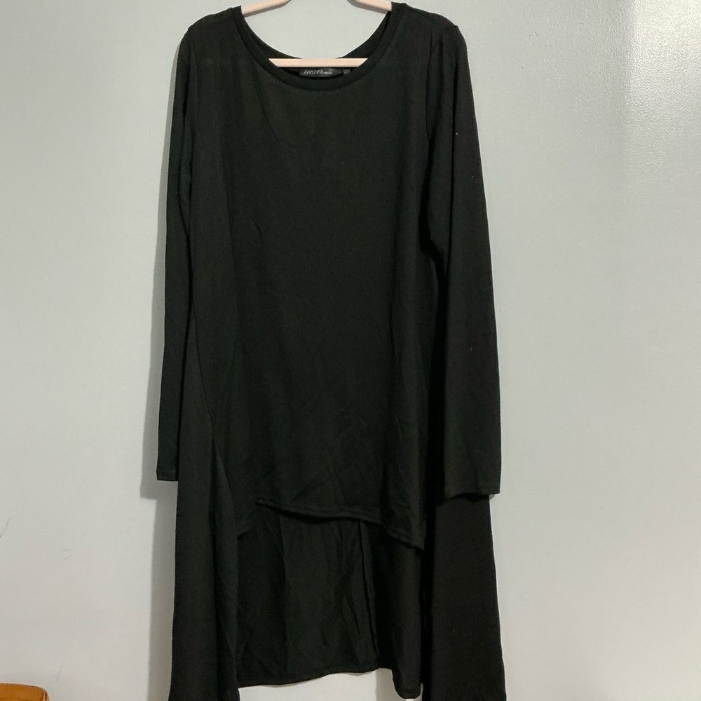 Zanzea Elegant Black Long Sleeve longer in the back top size XL NWT